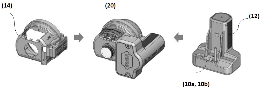 Technical assembly drawing from Malaysian Patent MY-211193-A illustrating modular shroud design, electronic communication module, and integrated meter assembly interfaces.